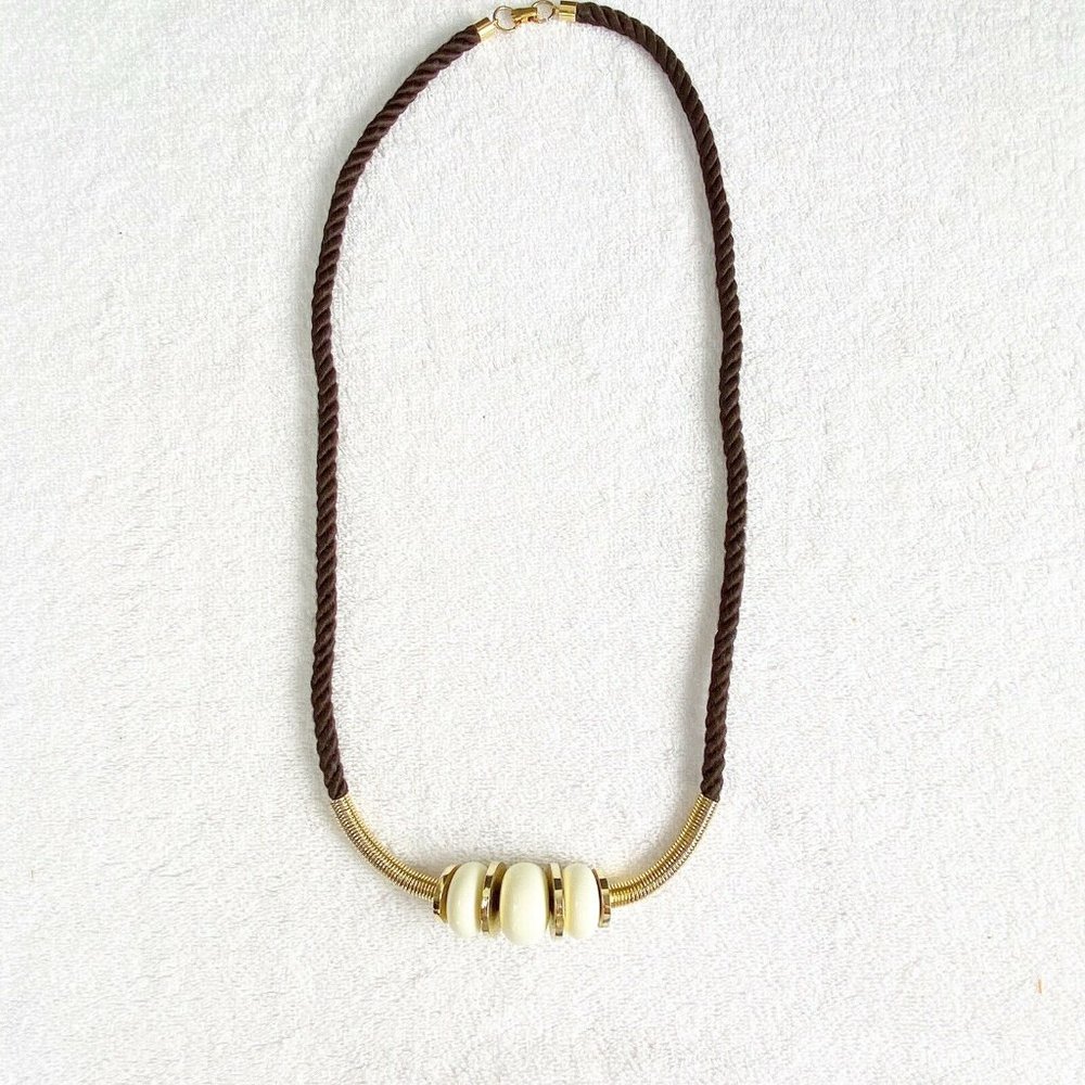 Long 15" Drop Brown Fabric Twisted Rope Necklace